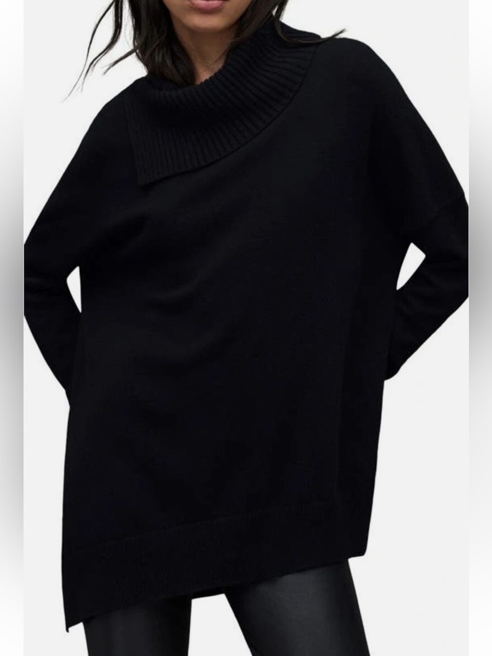 All Saints Whitby Cashmere Jumper Turtleneck Sweater in Black Size XS
